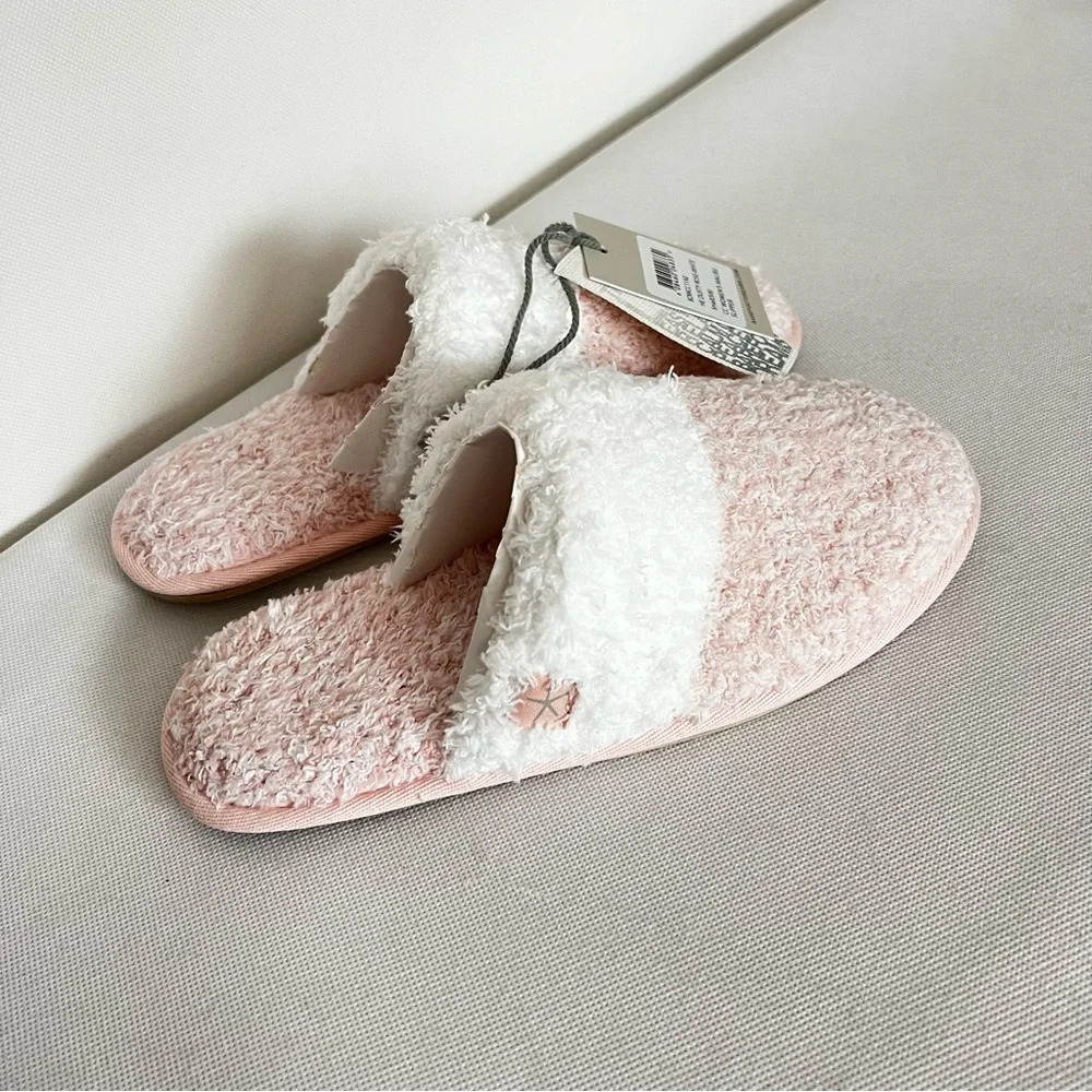 Barefoot Dreams CozyChic Malibu Slipper Sz. Small 5-7 Heathered Dusty Rose/White